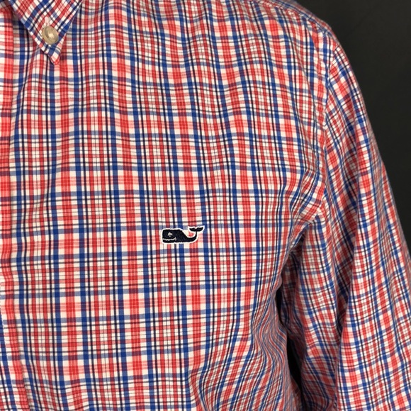 Vineyard Vines Red and Blue Plaid Slim Fit Whale Shirt Size - Medium - Picture 3 of 3